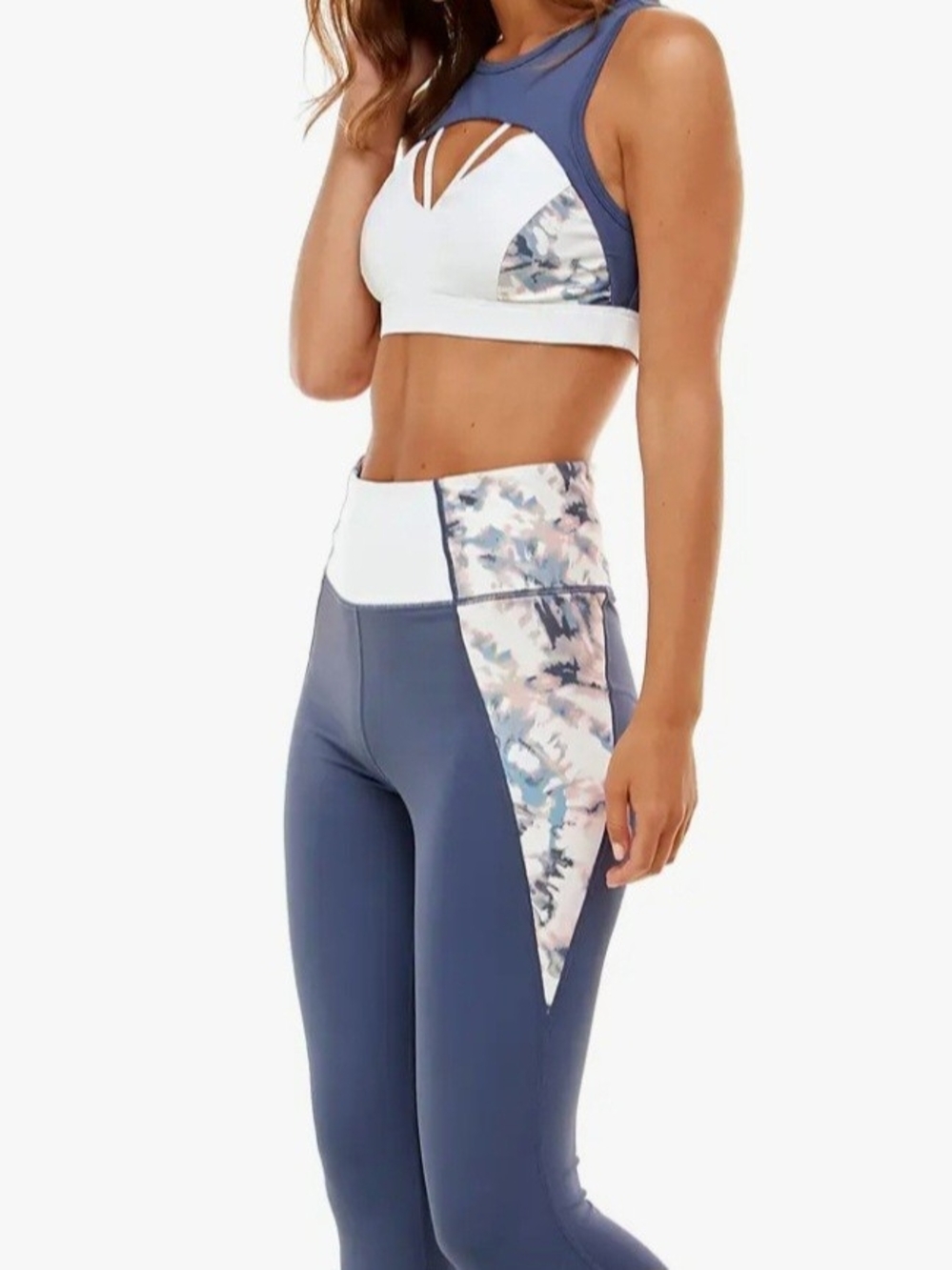 High-Neck Blue & White Sports Bra and Legging Set - Women Intimates & Sleepwear